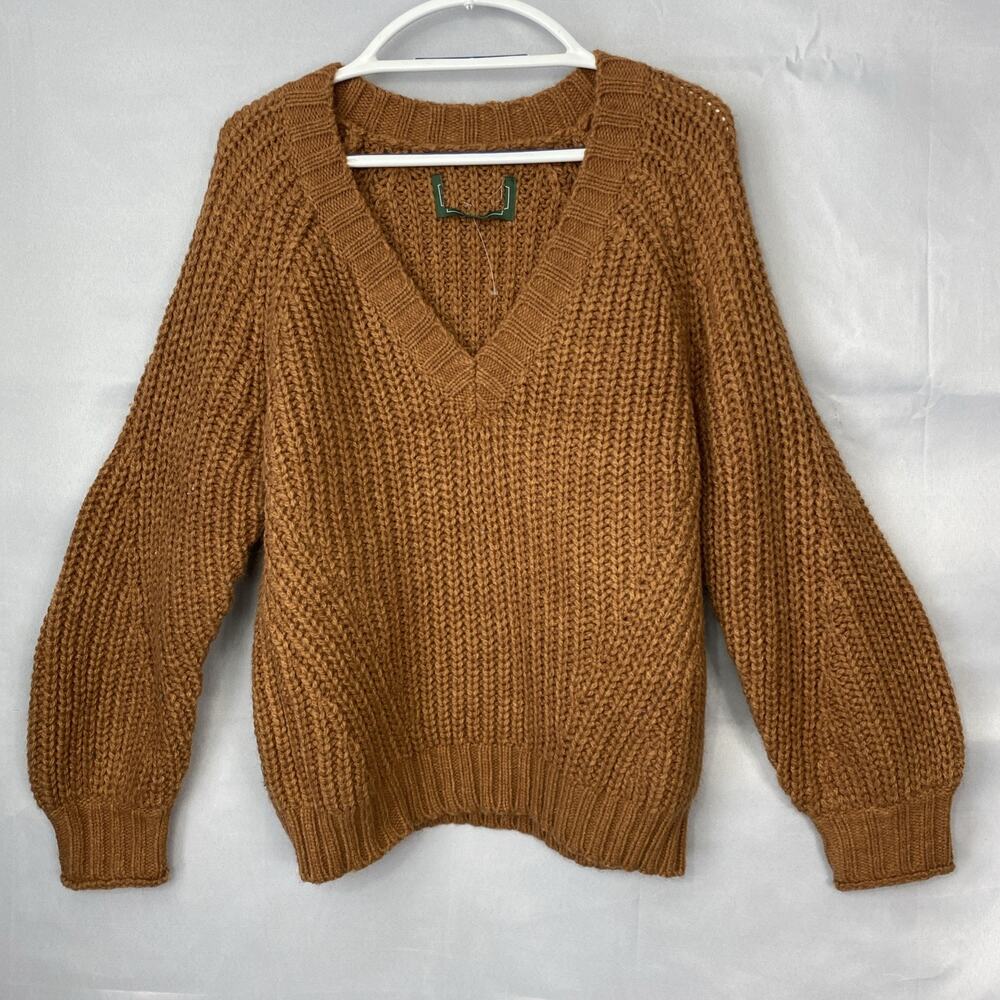 American Eagle Sweater M Brown Chunky V Neck Pullover Neutral Minimalist Cozy - Picture 1 of 8